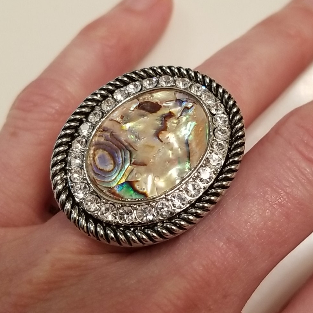 NWT Stretch Ring Abalone and CZ
